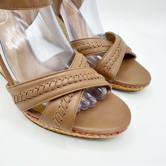 JACK ROGERS Cognac Brown Leather ABBEY Jute Wedge Sandal Colorful Trim Sz‎ 9 - Picture 5 of 15